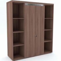 Armário Alto PE50 Pandin 140 cm (largura) em MDP Cor Walnut com Oito Nichos e Duas Portas