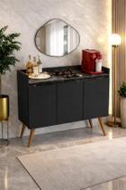 Armario Aparador buffet 3 portas Pés Palito Madeira Luxo Preto / Marmore Preto - MJM Casa dos moveis