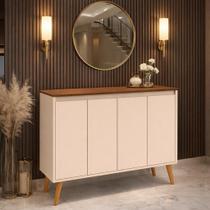 Armario Aparador Buffet Pés Palito Cantinho do Café Ester 4 Portas Cores - MJM Casa dos Móveis Cor:Off white / Freijó