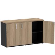 Armário Baixo Credenza PE25 Pandin 121,50 cm (largura) em MDP Cor Noce Naturalle e Preto com Três Portas