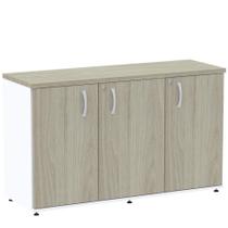 Armário Baixo Credenza PE25 Pandin 121,50 cm (largura) em MDP Cor Nogueira CasaBlanca e Branco com Três Portas