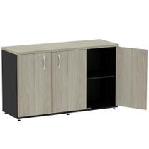 Armário Baixo Credenza PE25 Pandin 121,50 cm (largura) em MDP Cor Nogueira CasaBlanca e Preto com Três Portas
