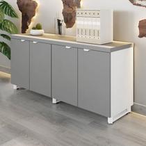 Armário Baixo para Escritório 158cm Duplo com 4 Portas Puxadores Metálicos Corporate Cinza/Sagrado/B
