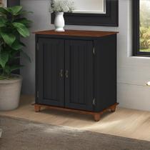 Armário Balcão Colonial de Madeira 2 Portas com Pés Torneados Cor Preto Laca com tampo e base Imbuia Glazer