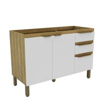 Armário Balcão Cozinha 120cm 2 Portas 3 Gavetas Mel/Branco Armário Balcão Cozinha 120cm 2 Portas 3 Gavetas Mel/Branco