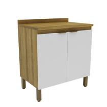 Armário Balcão Cozinha 80cm com Tampo 2 Portas Mel/Branco