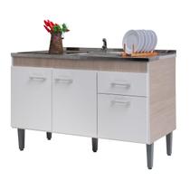Armário Balcão De Pia 120cm Cozinha 3 Portas 1 Gaveta Organizador Multiuso Espaçoso Sem Tampo