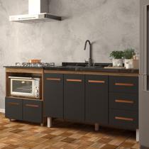 Armário Balcão Gabinete de Pia 140 cm Carine e Balcão Para Fogão Cooktop 5 Bocas e Forno Elétrico Evelyn Savana Preto Armário Balcão Gabinete de Pia 140 cm Carine e Balcão Para Fogão Cooktop 5 Bocas e Forno Elétrico Evelyn Savana Preto