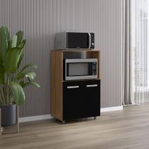 Armário Balcão Multiuso para Cozinha Microondas e Forno Tais 02 Portas Savana Preto Moblis