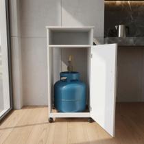 Armário Balcão Para Esconder Botijão Gas C /Nicho C/ Rodinhas Gabinete Cozinha MDP - Cor Branco