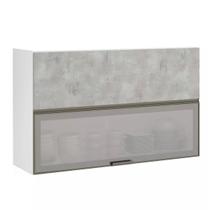 Armário Basculante Misto Perola 120cm 1 Porta Fechada 1 Porta com Vidro Reflecta Prata Luciane