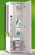 Armário Branco Com 1 Porta Alto C 4 Rodinhas Porta Vassouras