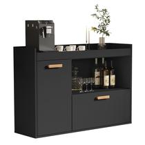 Armário Buffet Aparador Suspenso Cantinho do Café com 2 Portas 1 Nicho e 1 Prateleira para Organização da Sala Cozinha Espaçoso Design Moderno Preto