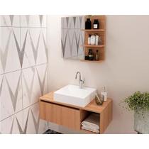 Armário c/ Balcão Banheiro Suspenso BN3601 s/ Cuba 80cm e Espelho BN3608 Amêndoa - Tecno Mobili