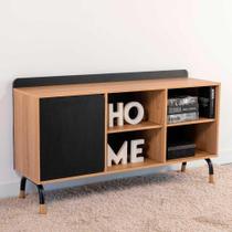 Armário c/ Porta 136cm Gaveta e 4 Nichos Pés Metal e Madeira Armário c/ Porta 136cm Gaveta e 4 Nichos Pés Metal e Madeira