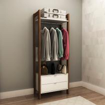 Armário Closet com 2 Gavetas Cabideiro e 1 Prateleira MDP Branco/Nogal Tecnomobili Cor:Branco/Nogal