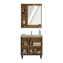 Armário Conjunto de Banheiro com Gabinete, Cuba e Espelheira 2 Portas e 1 gaveta com Led na Espelheira 80 cm