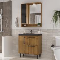 Armário Conjunto de Banheiro com Gabinete, Cuba e Espelheira 2 Portas e 1 gaveta com Led na Espelheira 80 cm