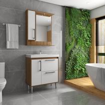 Armário Conjunto de Banheiro com Gabinete, Cuba e Espelheira 2 Portas e 1 gaveta com Led na Espelheira Milão 80 cm Armário Conjunto de Banheiro com Gabinete, Cuba e Espelheira 2 Portas e 1 gaveta com Led na Espelheira Milão 80 cm