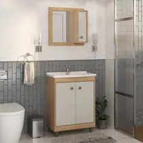 Armário Conjunto de Banheiro com Gabinete, Cuba e Espelheira 3 Portas 60 cm