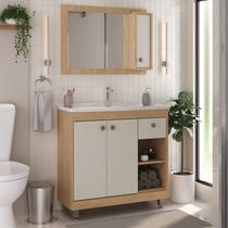 Armário Conjunto de Banheiro com Gabinete, Cuba e Espelheira 3 Portas 80 cm