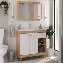 Armário Conjunto de Banheiro com Gabinete, Cuba e Espelheira 3 Portas Viena 80 cm Armário Conjunto de Banheiro com Gabinete, Cuba e Espelheira 3 Portas Viena 80 cm