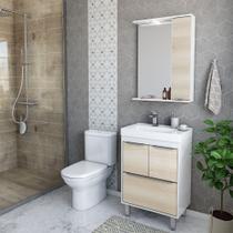 Armário Conjunto de Banheiro com Gabinete, Cuba e Espelheira e LED Malibu 60 cm