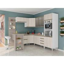 Armário Cozinha 10 Pçs Vidro Tampo Bancada Pérola, Branco