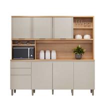 Armário Cozinha 220 m 7 Portas 2 Gavetas Madeira MDF Jequitibá Gris Fosco Armário Cozinha 220 m 7 Portas 2 Gavetas Madeira MDF Jequitibá Gris Fosco