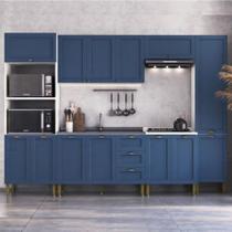 Armário Cozinha Americana Modulada Completa 305cm Com Balcão Multimóveis Cr20496 Branco-Azul Armário Cozinha Americana Modulada Completa 305cm Com Balcão Multimóveis Cr20496 Branco-Azul