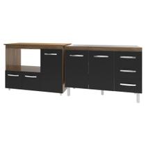 Armário Cozinha Balcão Gabinete De Pia 120 Cm Bruna E Balcão Lilian Para Microondas E Forno Elétrico Savana Preto