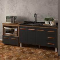 Armário Cozinha Balcão Gabinete de Pia 140 cm Carine e Balcão Para Microondas e Forno Elétrico Amanda Savana Preto Armário Cozinha Balcão Gabinete de Pia 140 cm Carine e Balcão Para Microondas e Forno Elétrico Amanda Savana Preto