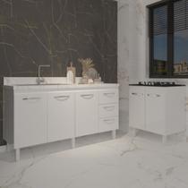Armário Cozinha Balcão Gabinete de Pia 160 cm Estela e Balcão Fran para Fogão Cooktop 4 Bocas Branco Armário Cozinha Balcão Gabinete de Pia 160 cm Estela e Balcão Fran para Fogão Cooktop 4 Bocas Branco