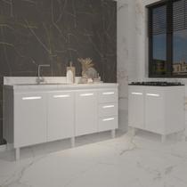 Armário Cozinha Balcão Gabinete de Pia 160 cm Estela e Balcão Fran para Fogão Cooktop 5 Bocas Branco Armário Cozinha Balcão Gabinete de Pia 160 cm Estela e Balcão Fran para Fogão Cooktop 5 Bocas Branco