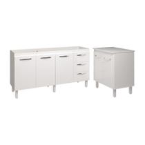 Armário Cozinha Balcão Gabinete De Pia 160 Cm Estela E Balcão Jane Para Microondas Ou Forno Elétrico Branco