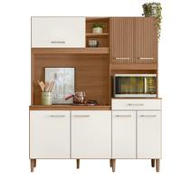 Armário Cozinha Compacta 160 CM 7 Portas 1 Gaveta 4 Prateleiras Espaço P/ Microondas/Forno Yara