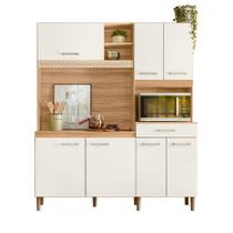 Armário Cozinha Compacta 160 CM 7 Portas 1 Gaveta 4 Prateleiras Espaço P/ Microondas/Forno Yara