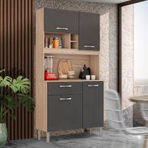 Armário Cozinha Compacta 4 Portas 1 Gaveta Balcão E Aéreo Avena Grafite
