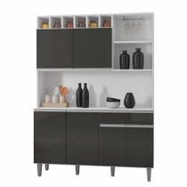 Armário Cozinha Compacta 6 Portas Alice 130cm Branco Cinza 1916 AJL Móveis