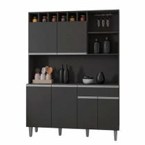 Armário Cozinha Compacta 6 Portas Alice 130cm Cinza Fosco 1915 AJL Móveis