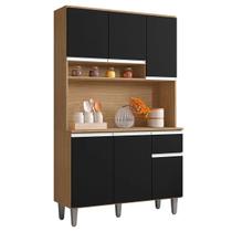 Armário Cozinha Compacta 6 Portas Marcia 105cm Amendoa Preto AJL Móveis Armário Cozinha Compacta 6 Portas Marcia 105cm Amendoa Preto AJL Móveis
