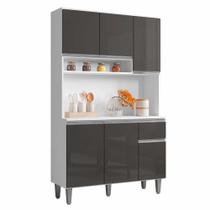 Armário Cozinha Compacta 6 Portas Marcia 105cm Branco Cinza 1917 AJL Móveis