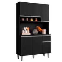 Armário Cozinha Compacta 6 Portas Marcia 105cm Preto AJL Móveis Armário Cozinha Compacta 6 Portas Marcia 105cm Preto AJL Móveis