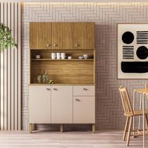 Armário Cozinha Compacta Style com 6 Portas e 1 Gaveta em MDP Freijó/Vanilla/CP-Ripado Freijó - Kits Paraná