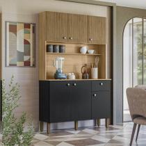 Armário Cozinha Compacta Style Freijó/nero/cp-ripado Freijó 6 Portas E 1 Gaveta - Kits Paraná