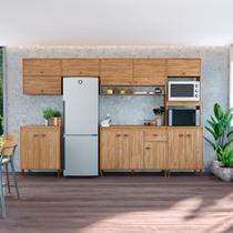 Armário cozinha completa 323cm 8 Peças com Tampo e Puxador Concha cor Mel Torino Movelbento