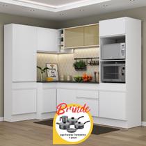 Armário Cozinha Completa Canto Veneza MP2085 Multimóveis Branco Brinde Jogo de Panelas Tramontina
