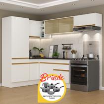 Armário Cozinha Completa Canto Veneza MP2086 Multimóveis Branco Brinde Jogo de Panelas Tramontina