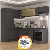 Armário Cozinha Completa Canto Veneza MP2086 Multimóveis Preto Brinde Jogo de Panelas Tramontina