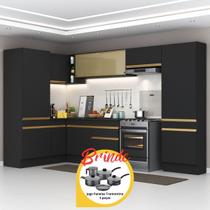 Armário Cozinha Completa Canto Veneza MP2090 Multimóveis Preto Brinde Jogo de Panelas Tramontina